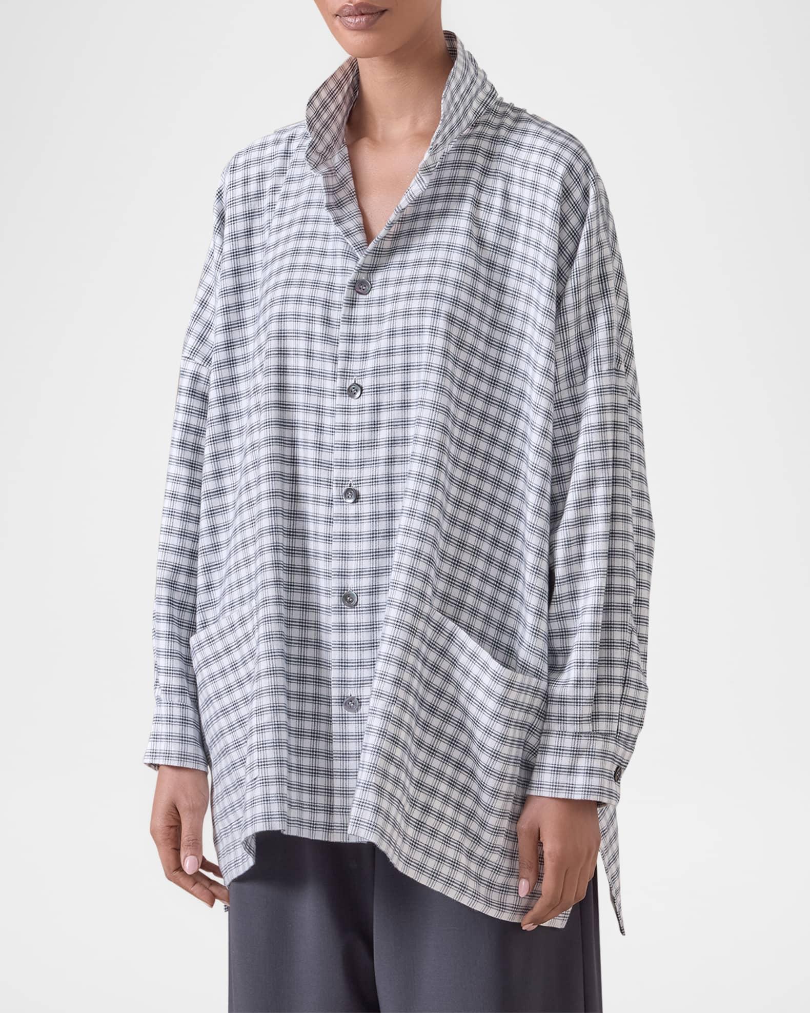 Mini Houndstooth Wide Longer-Back Double Stand-Collar Shirt Jacket (Long Length) Product Image