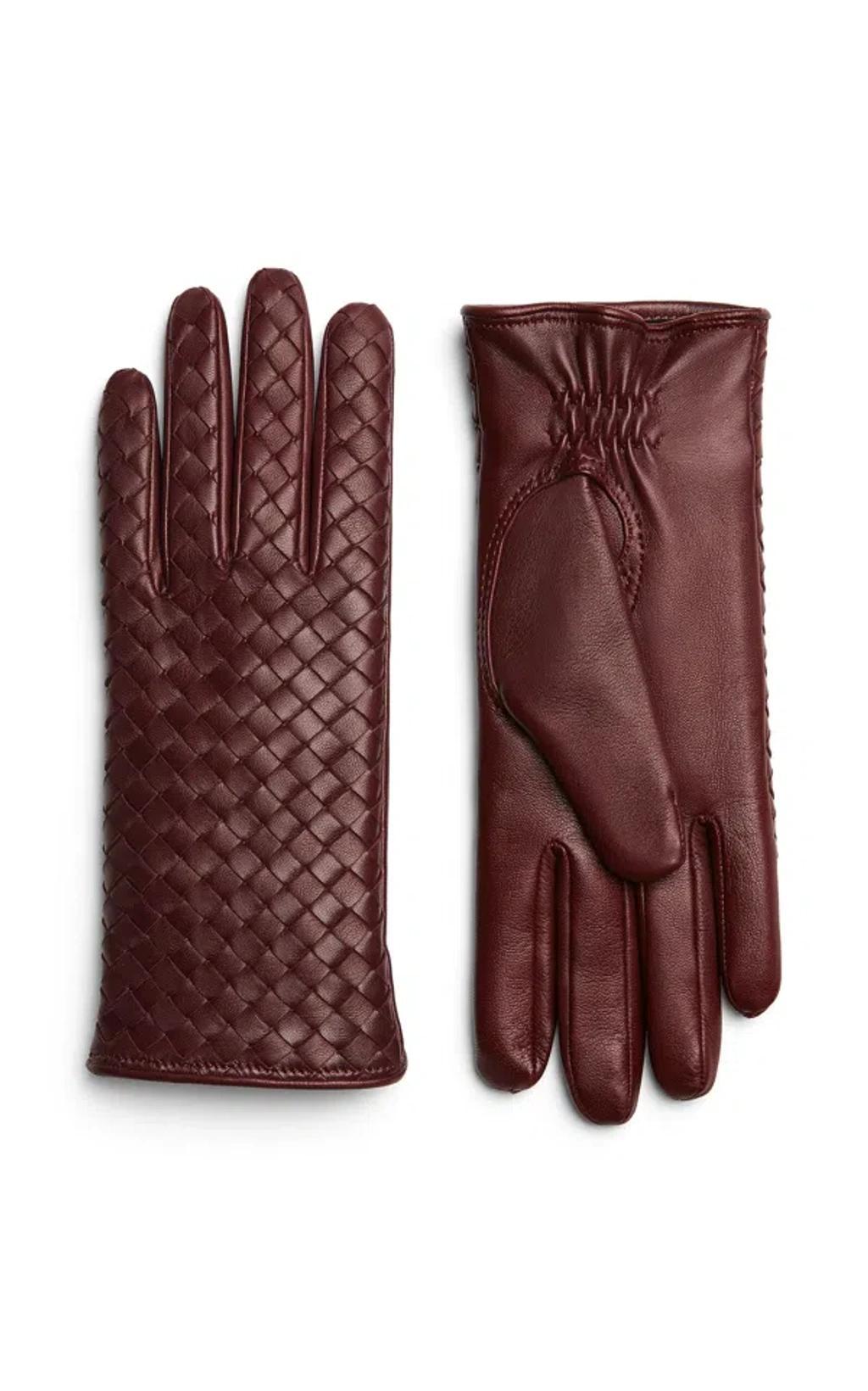 BOTTEGA VENETA Soft Intrecciato Leather Gloves In Burgundy Product Image