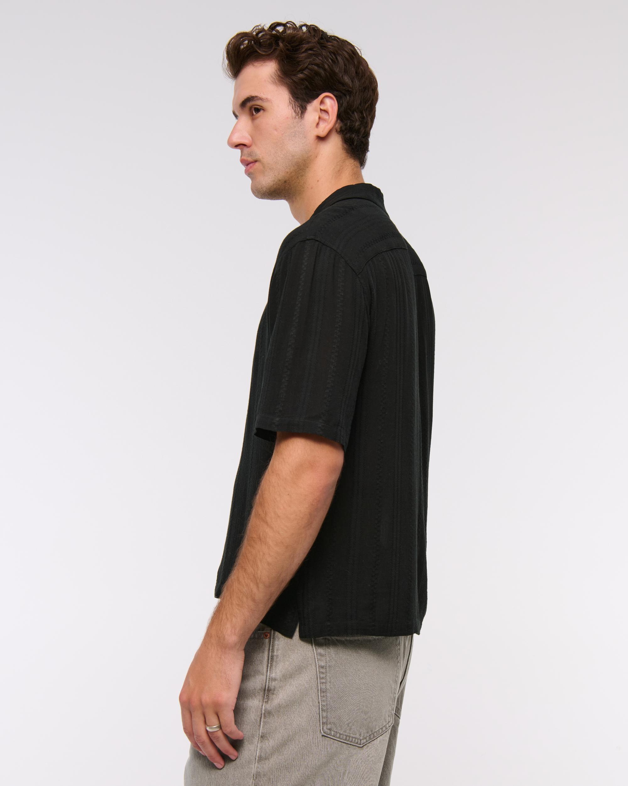 Camp Collar Cropped Button-Up Shirt Product Image