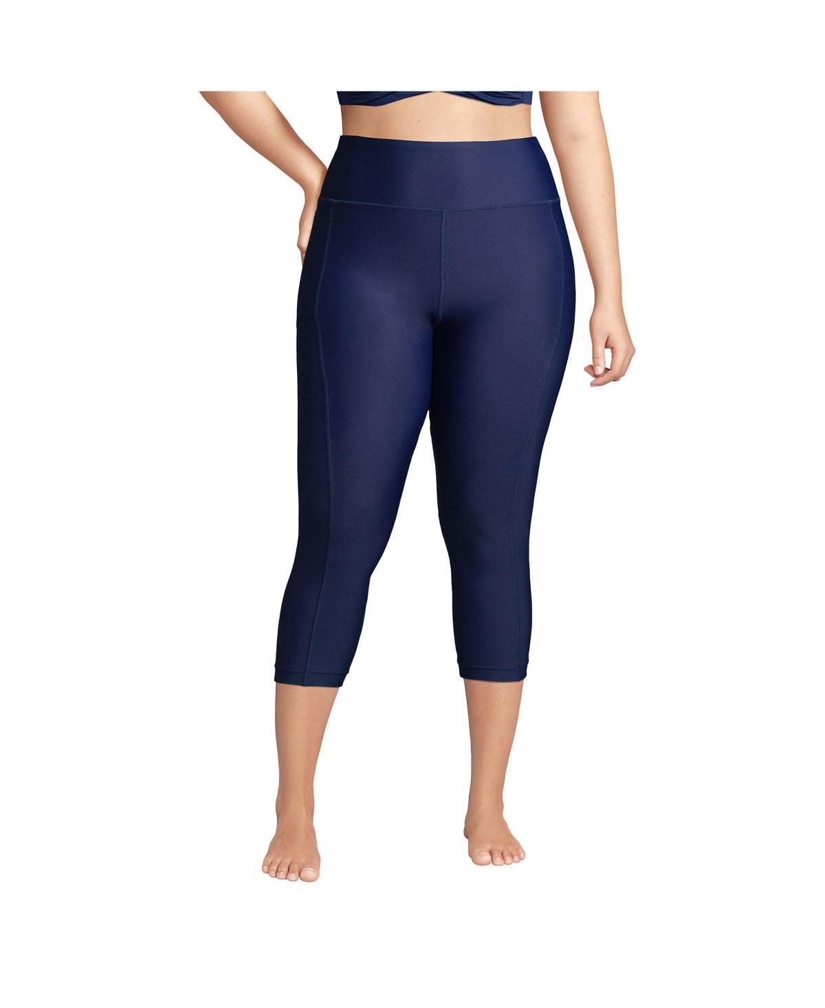 Plus Size Lands Chlorine Resistant High-Waist Crop Swim Leggings, Womens Deep Blue Product Image