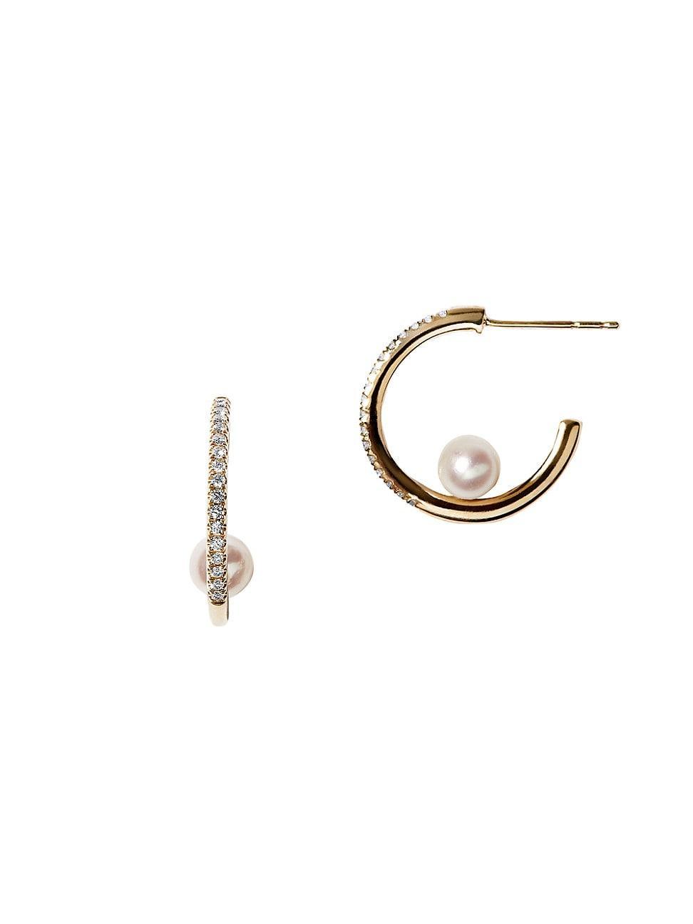 Pave Diamond Hoop Earrings with Freshwater Pearls Product Image