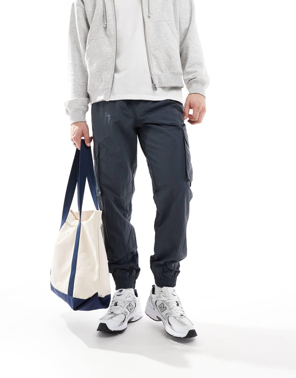 Jack & Jones tech cuffed cargo pants in dark gray  Product Image