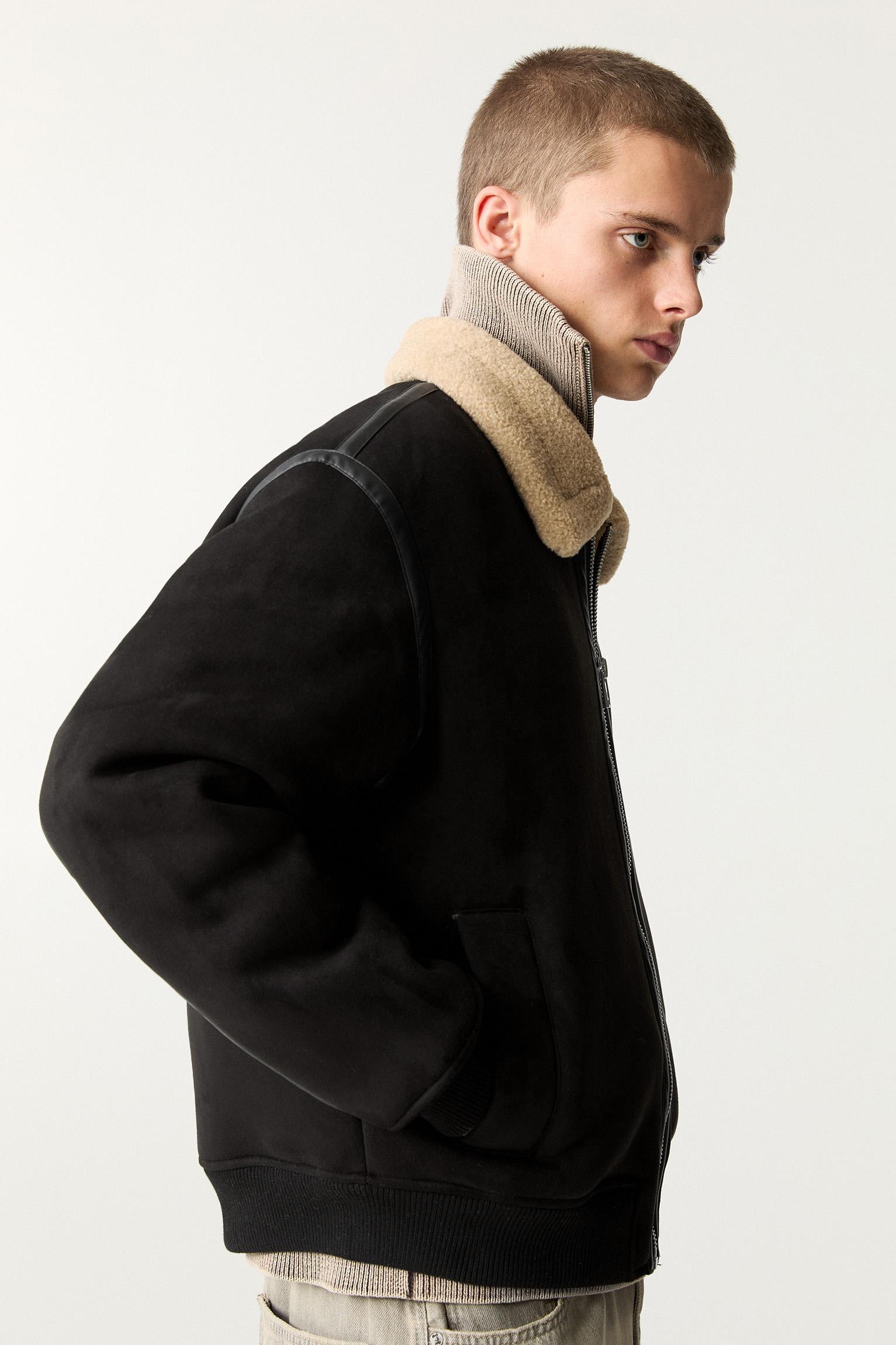 Faux suede jacket with faux shearling lining Product Image