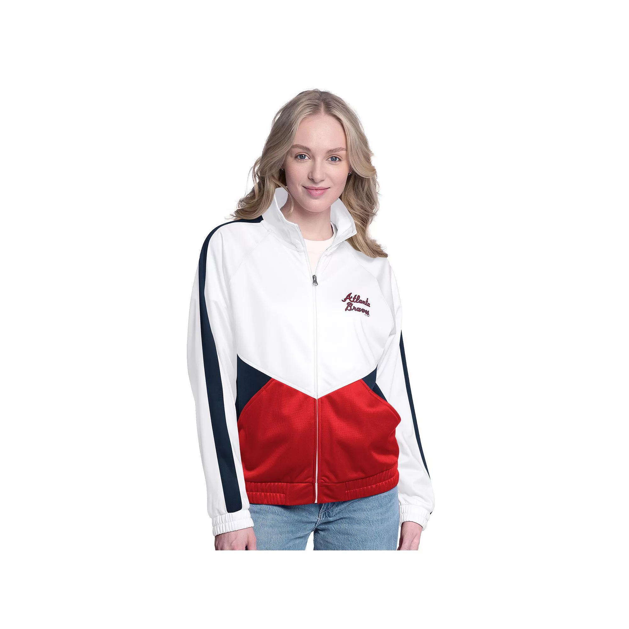 Women's G-III Sports by Carl Banks White/Navy Boston Red Sox Rally Rhinestone Raglan Full-Zip Track Jacket,  Product Image
