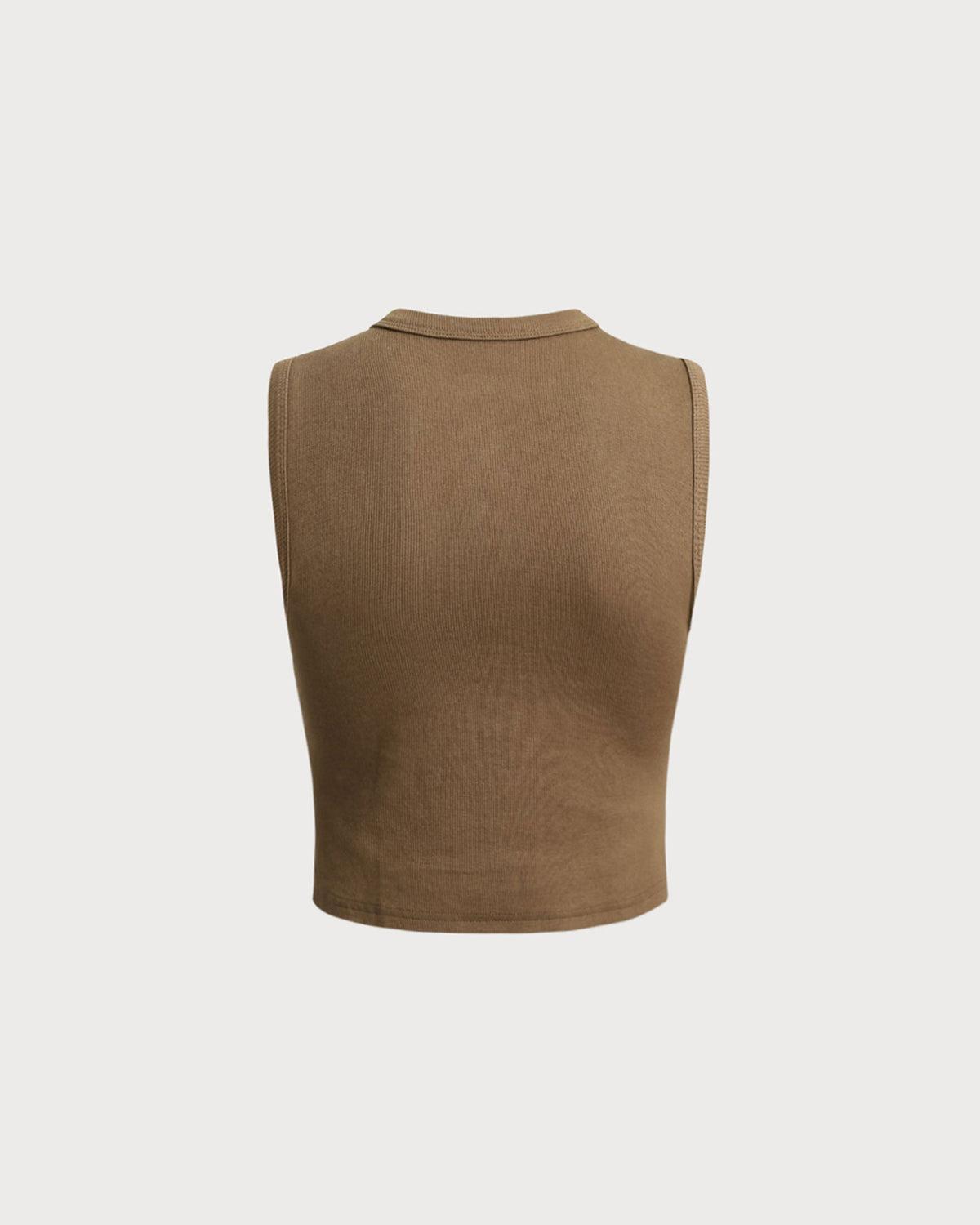 Coffee Round Neck Knit Tank Top Product Image