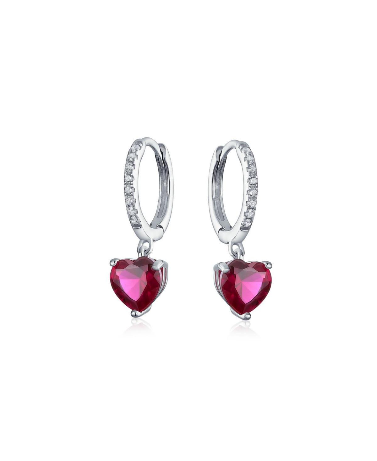 Bling Jewelry Fuchsia Pink Cubic Zirconia Cz Heart Huggie Hoop Lever back Dangling Earrings For Women Sterling Silver Cz Accent Product Image