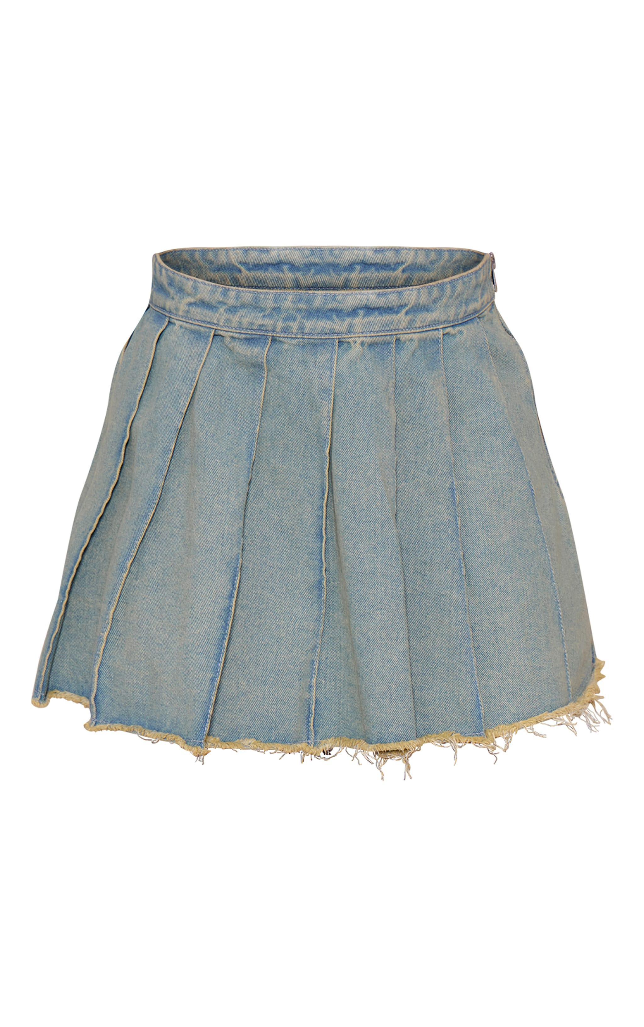 Vintage Raw Hem Pleated Mini Skirt Product Image