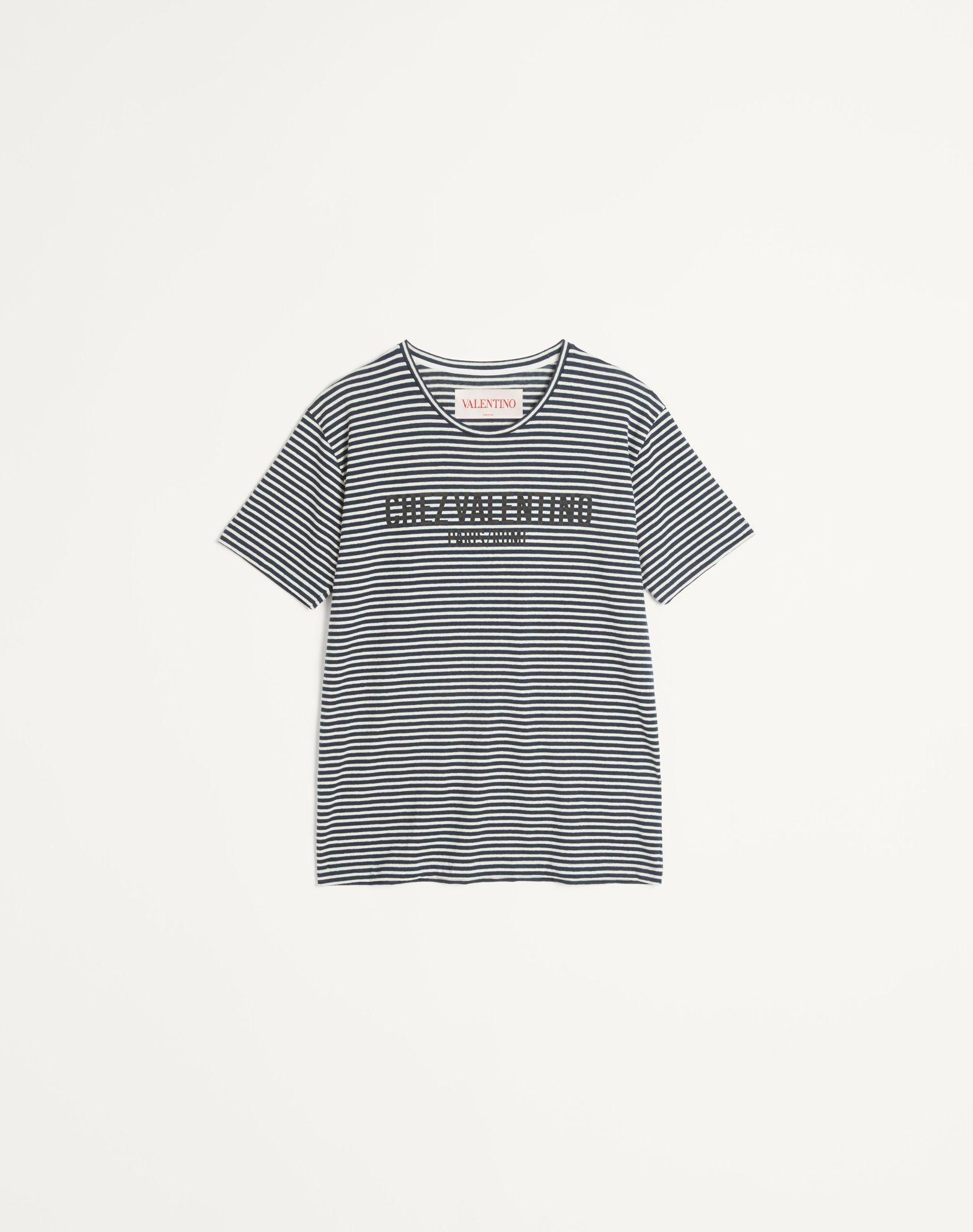 Striped Cotton T-Shirt With Chez Valentino Print Product Image