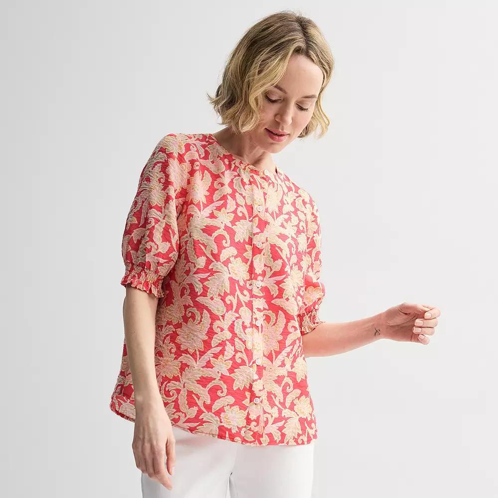 Women's Croft & Barrow® Woven Split Neck Shirt, Size: XL, Pink Fun Garden Product Image