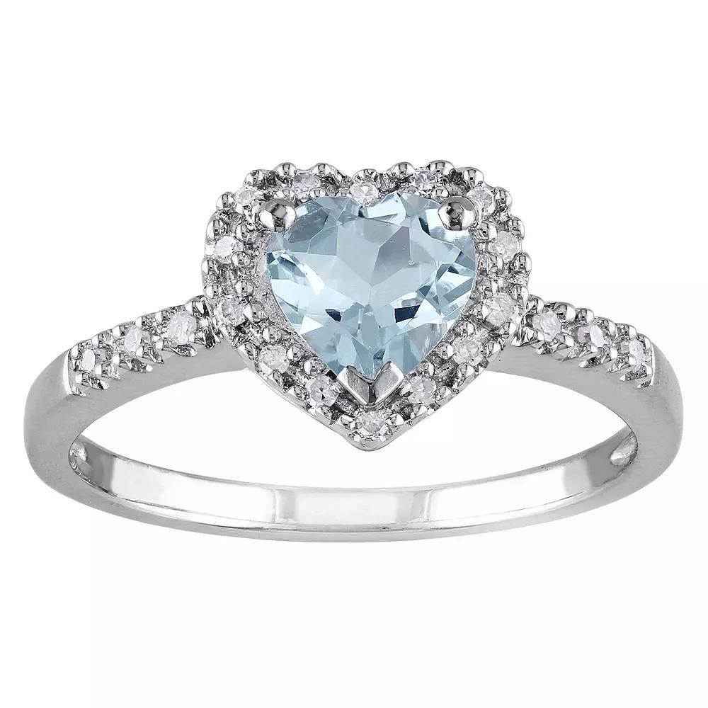 Stella Grace Sterling Silver Aquamarine & 1/10 Carat T.W. Diamond Heart Halo Ring, Women's, Size: 8 Product Image