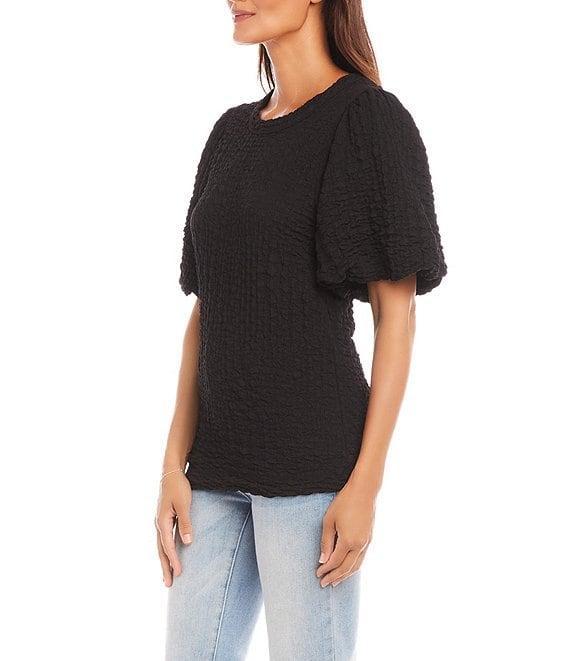 Karen Kane Crew Neck Short Bubble Puff Sleeve Textured Top Product Image