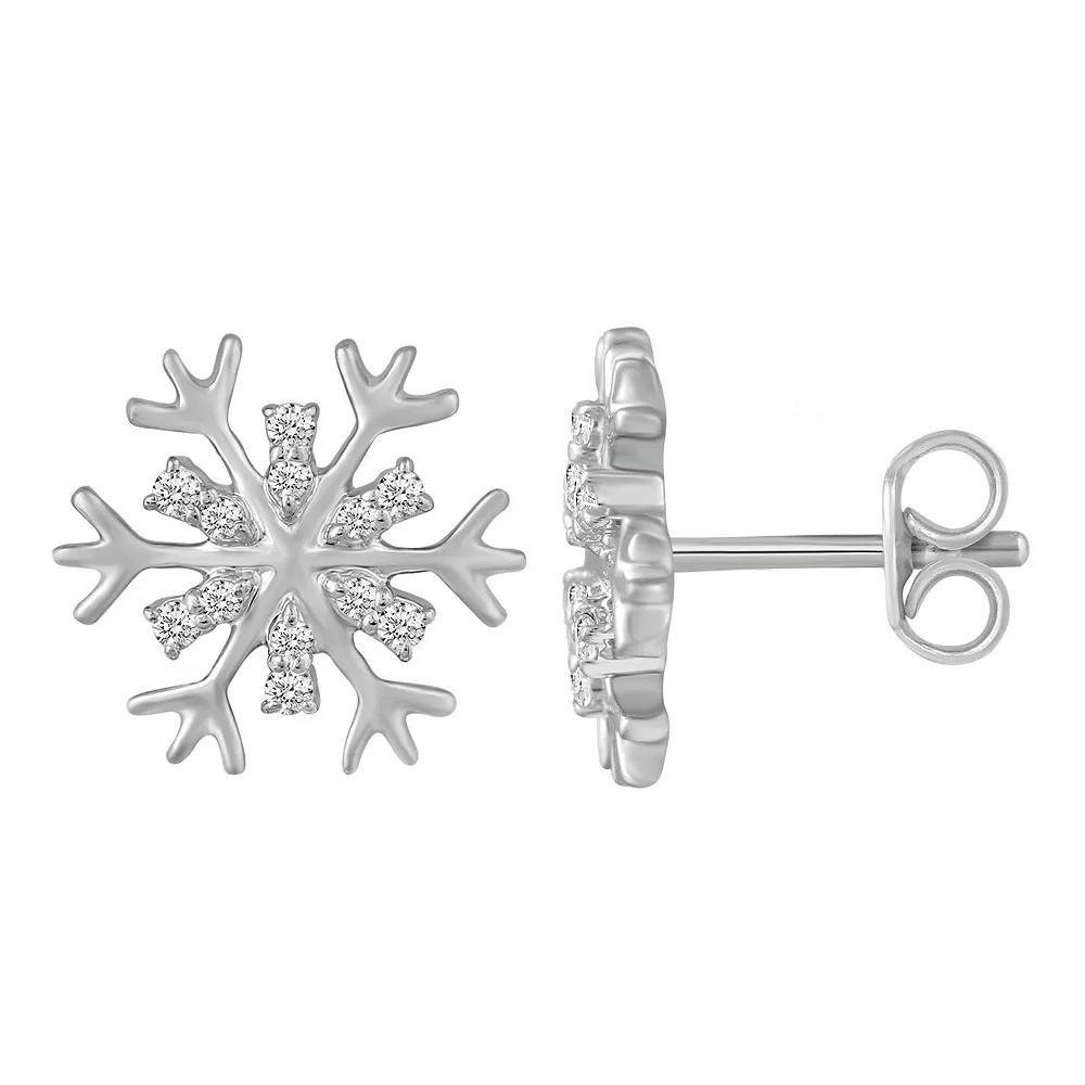 Sterling Silver 1/6 Carat T.W. Diamond Snowflake Stud Earrings, Women's Product Image