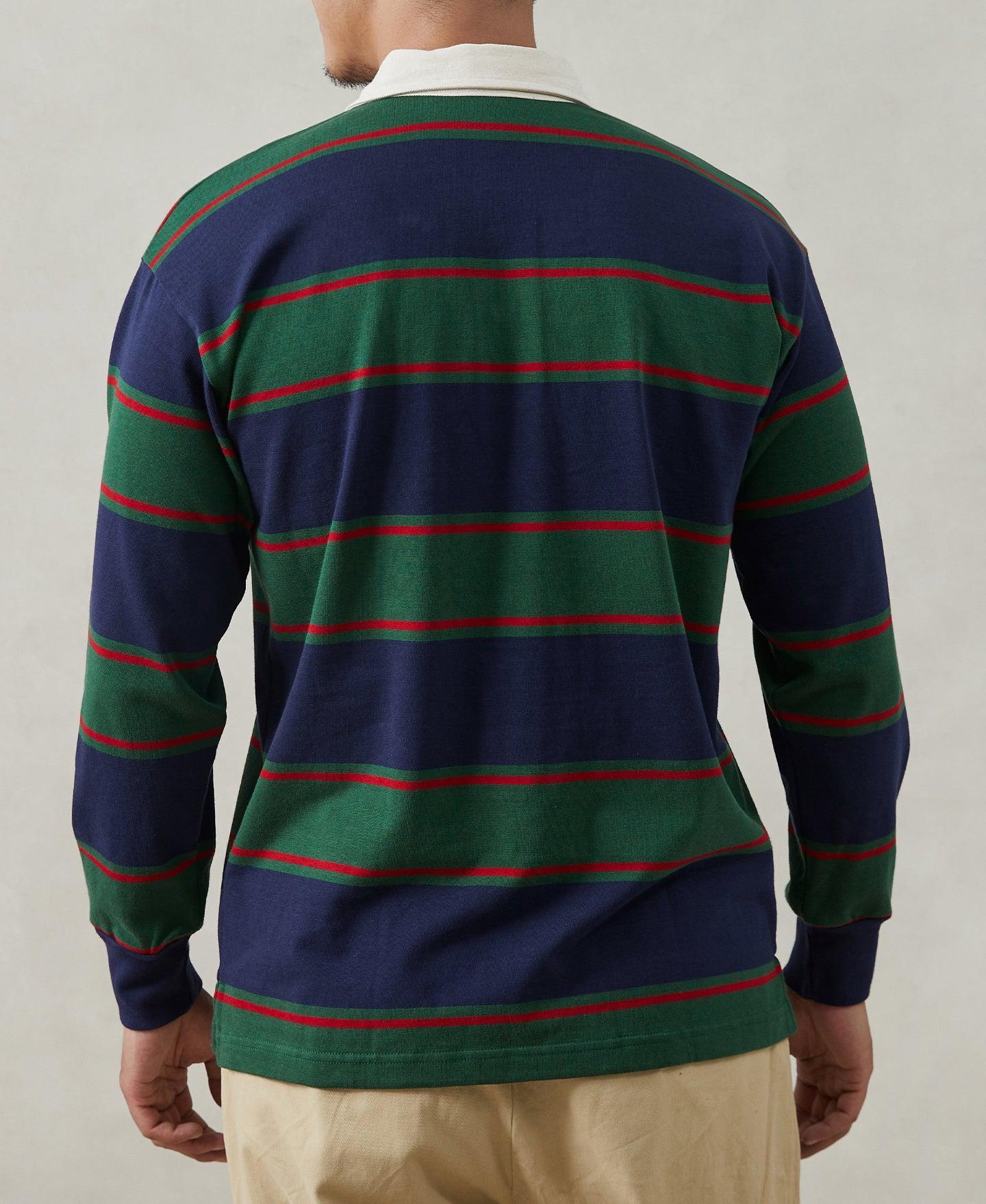 Classic Fit Striped Jersey Rugby Shirt - Green/Navy/Red Product Image