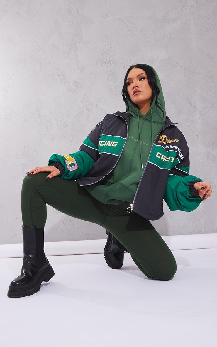 Green Oversized Graphic Zipped Racer Bomber Jacket Product Image