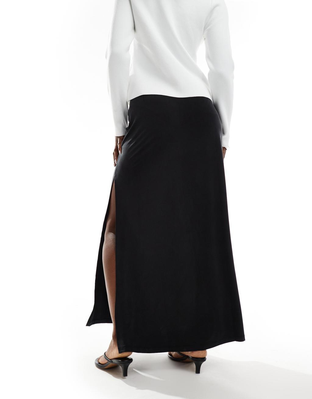 & Other Stories fluid jersey maxi skirt with side slit in black Product Image