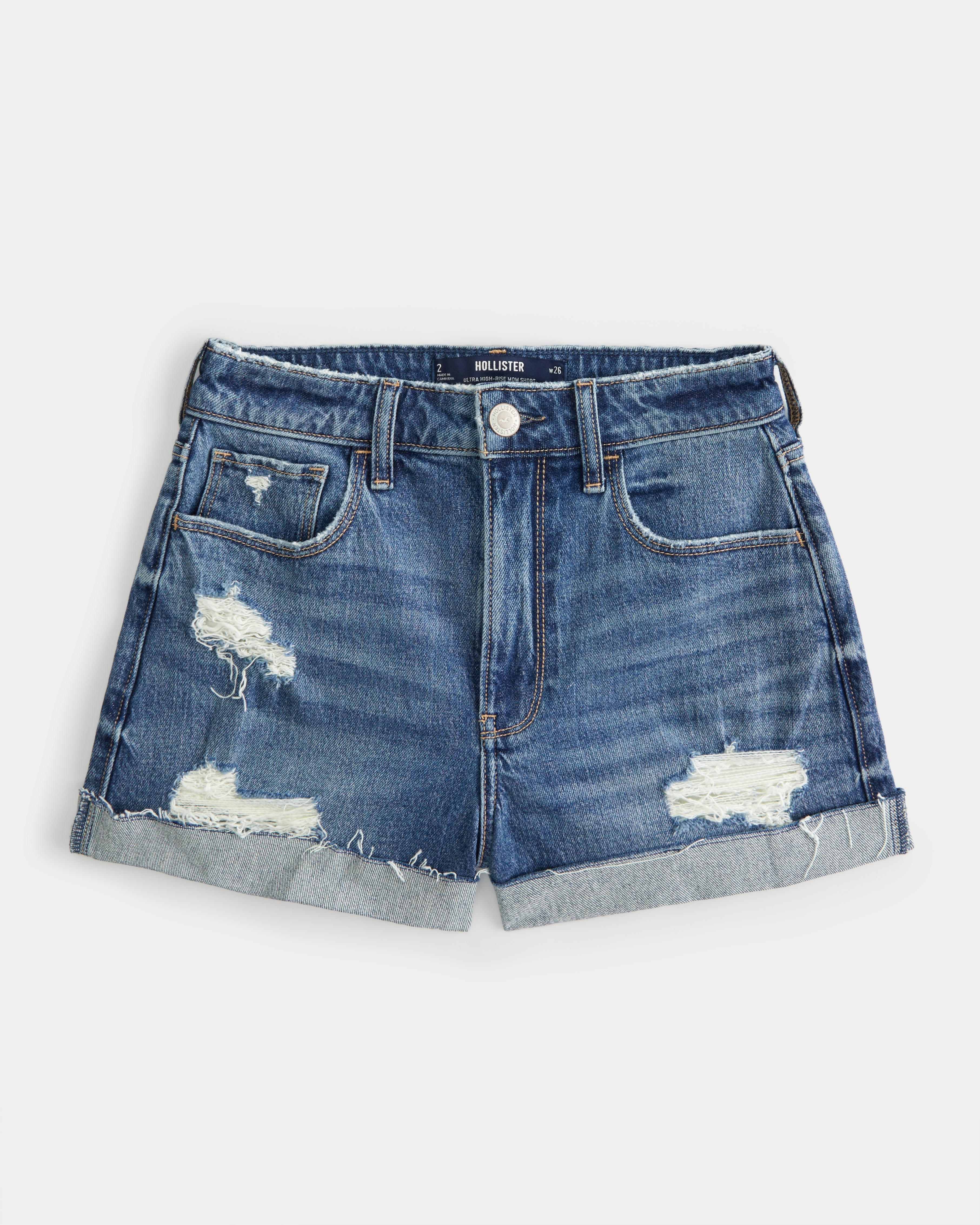 Ultra High-Rise Dark Wash Denim Mom Shorts Product Image