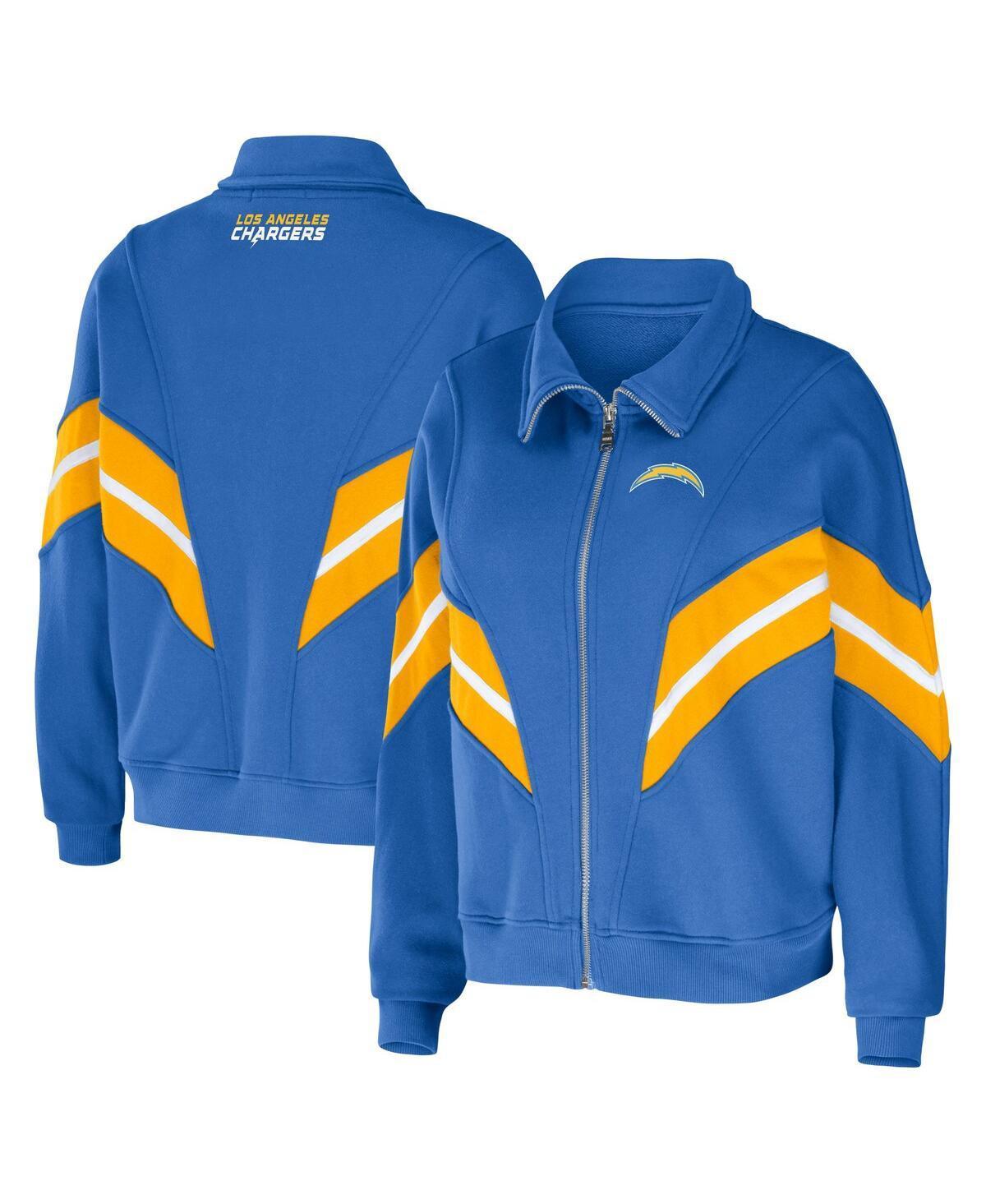 Womens WEAR by Erin Andrews Powder Blue Los Angeles Chargers Yarn Dye Stripe Full-Zip Jacket Product Image