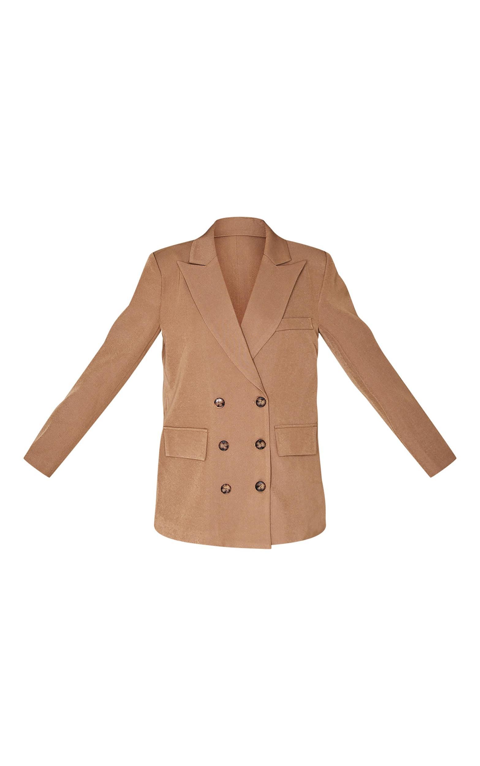 Petite Taupe Premium Double Breasted Button Detail Blazer Product Image