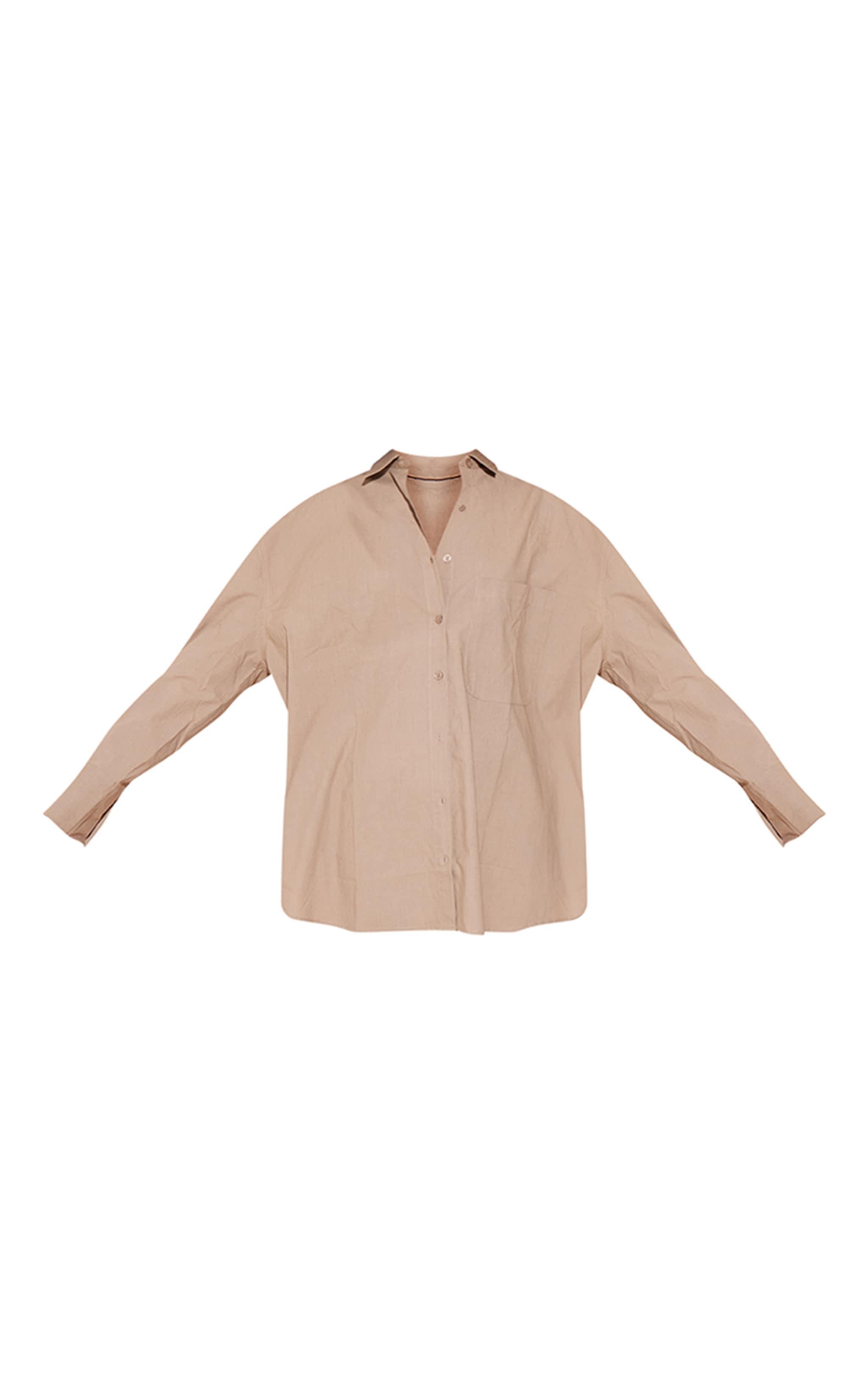 Taupe Linen Look Pocket Detail Oversized Shirt Product Image