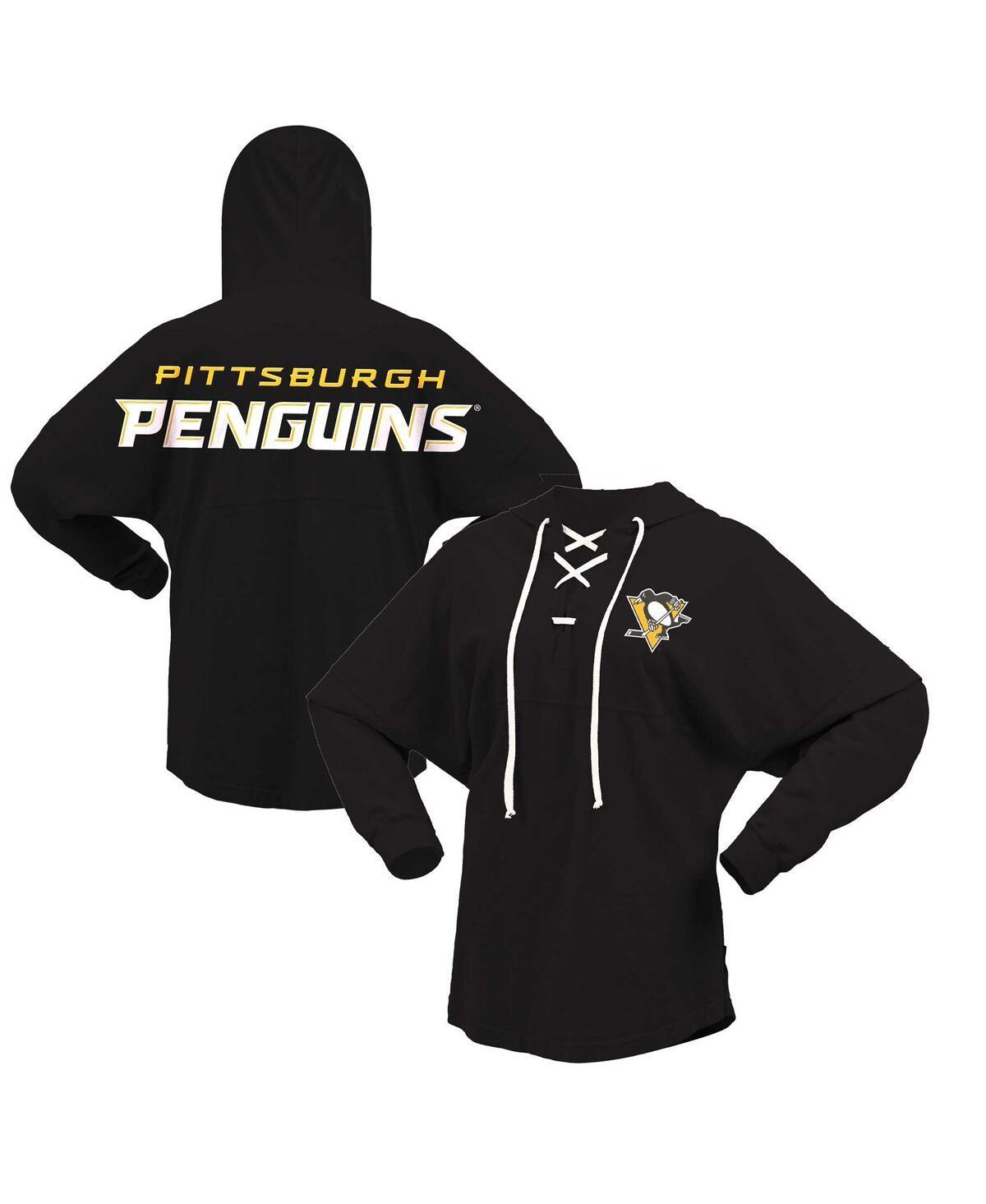 Womens Fanatics Branded Pittsburgh Penguins Jersey Lace-Up V-Neck Long Sleeve Hoodie T-Shirt Product Image