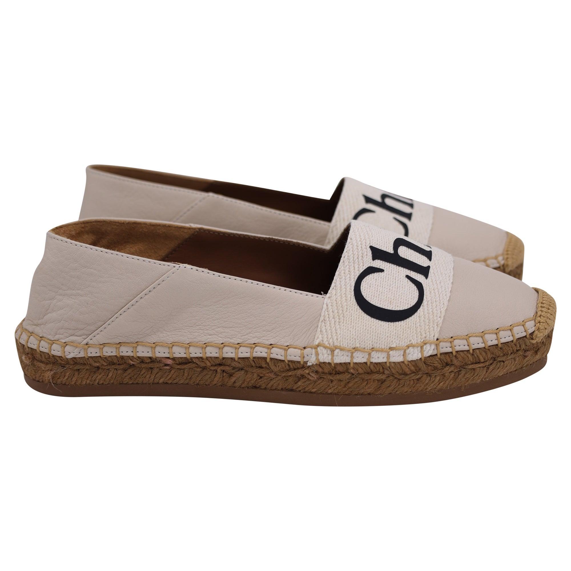 CHLOÉ Woody Leather Espadrille In White Product Image