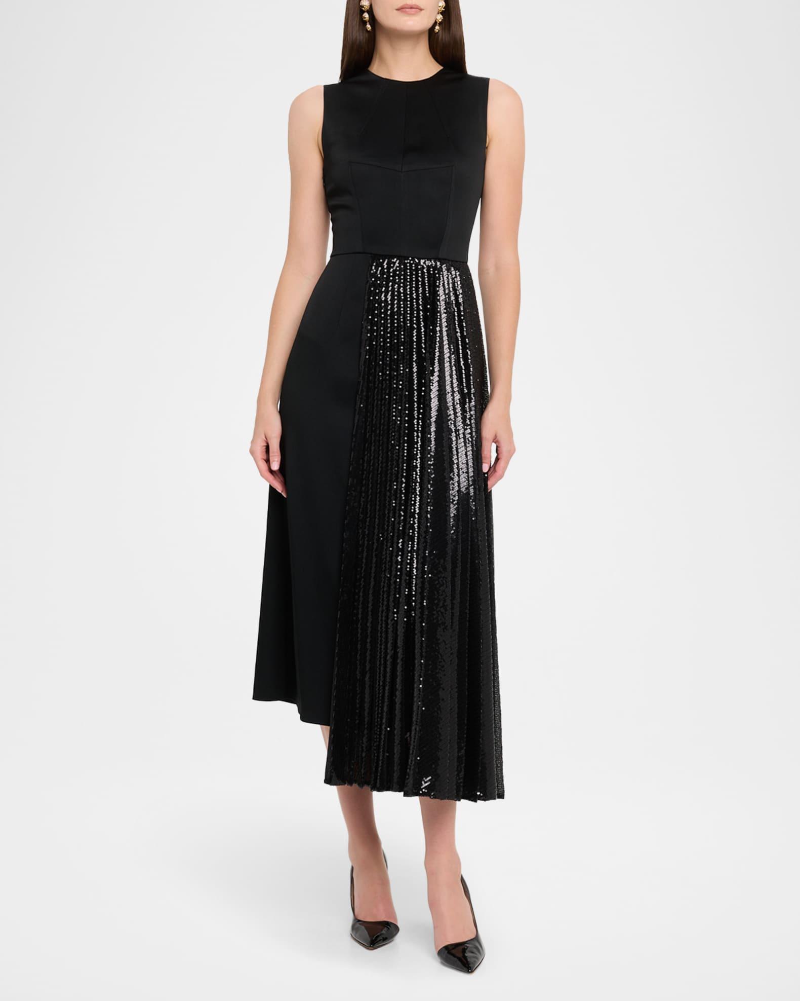 Pleated Sequin Overlay Sleeveless Midi Dress Product Image