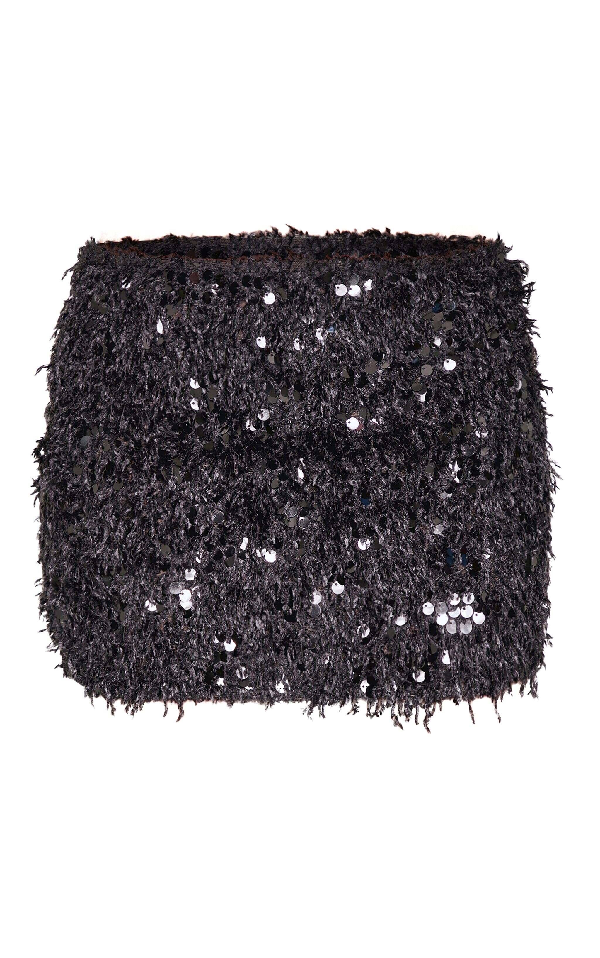 Black Faux Feather Sequin Micro Mini Skirt Product Image