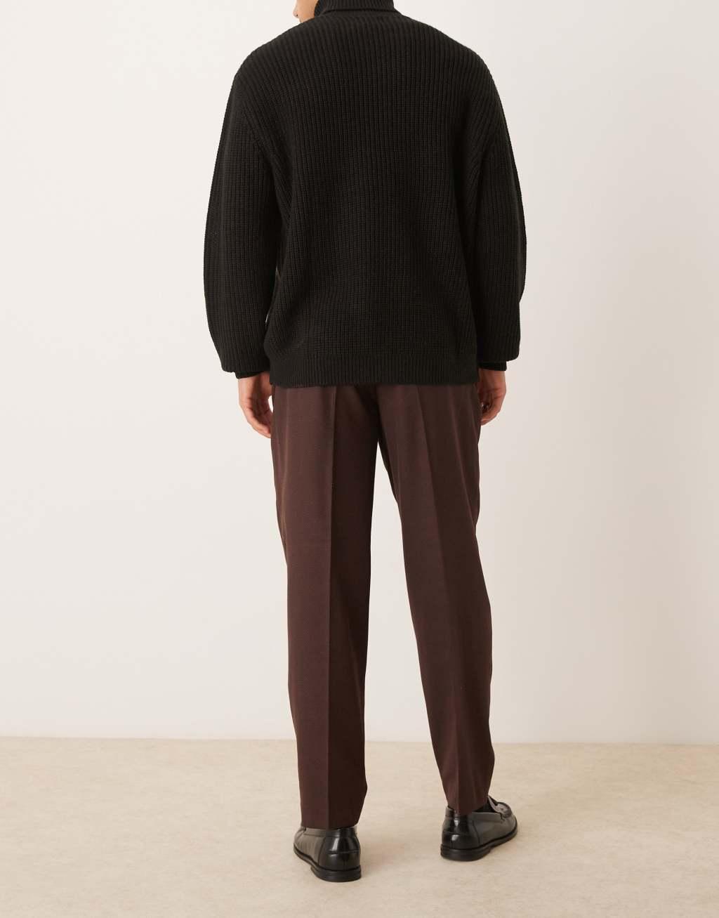 ASOS DESIGN smart oversized tapered pants in brown micro texture Product Image