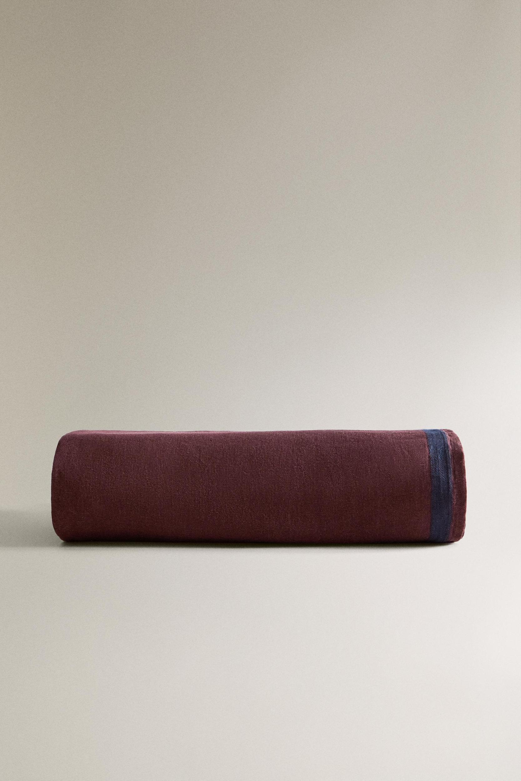 STRIPED LINEN BEACH WRAP TOWEL WITH FRINGING Product Image