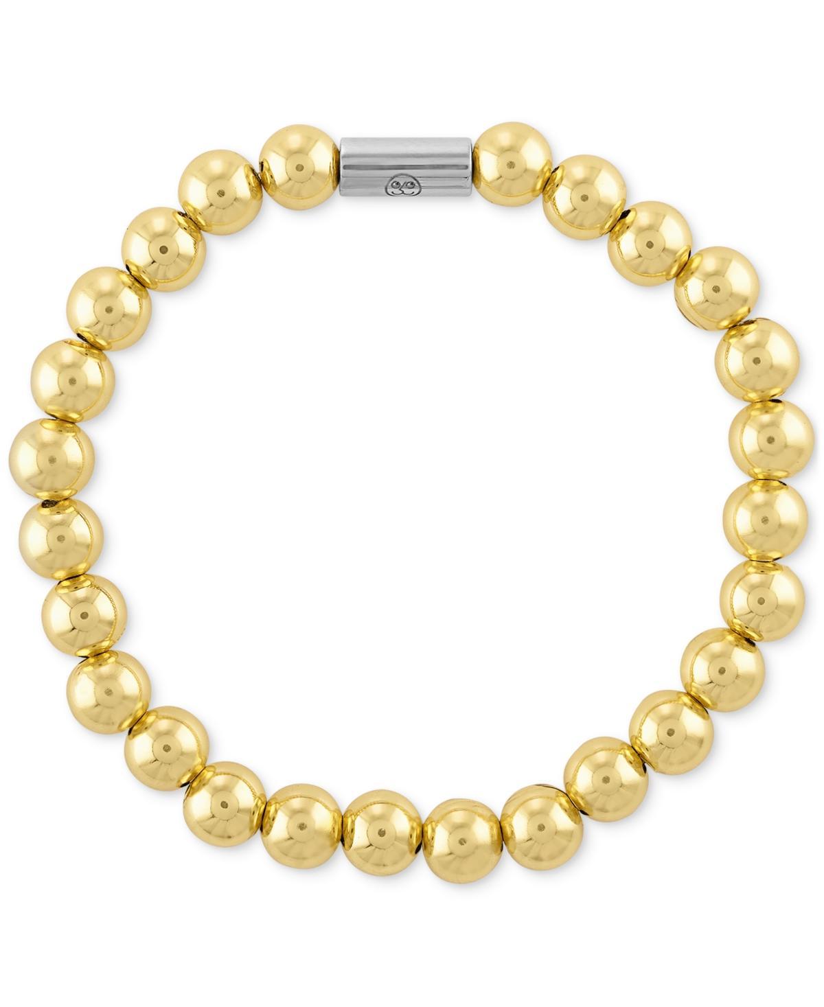 Esquire Mens Jewelry Polished Bead Stretch Bracelet in Sterling Silver & 14k Gold-Plate, Created for Macys Product Image