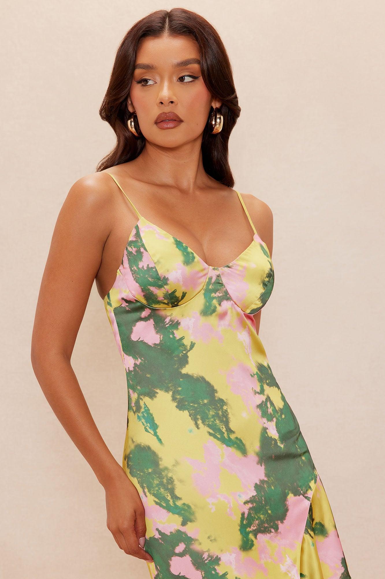 Rianna Ruffle Satin Maxi Dress - Green/combo Female Product Image