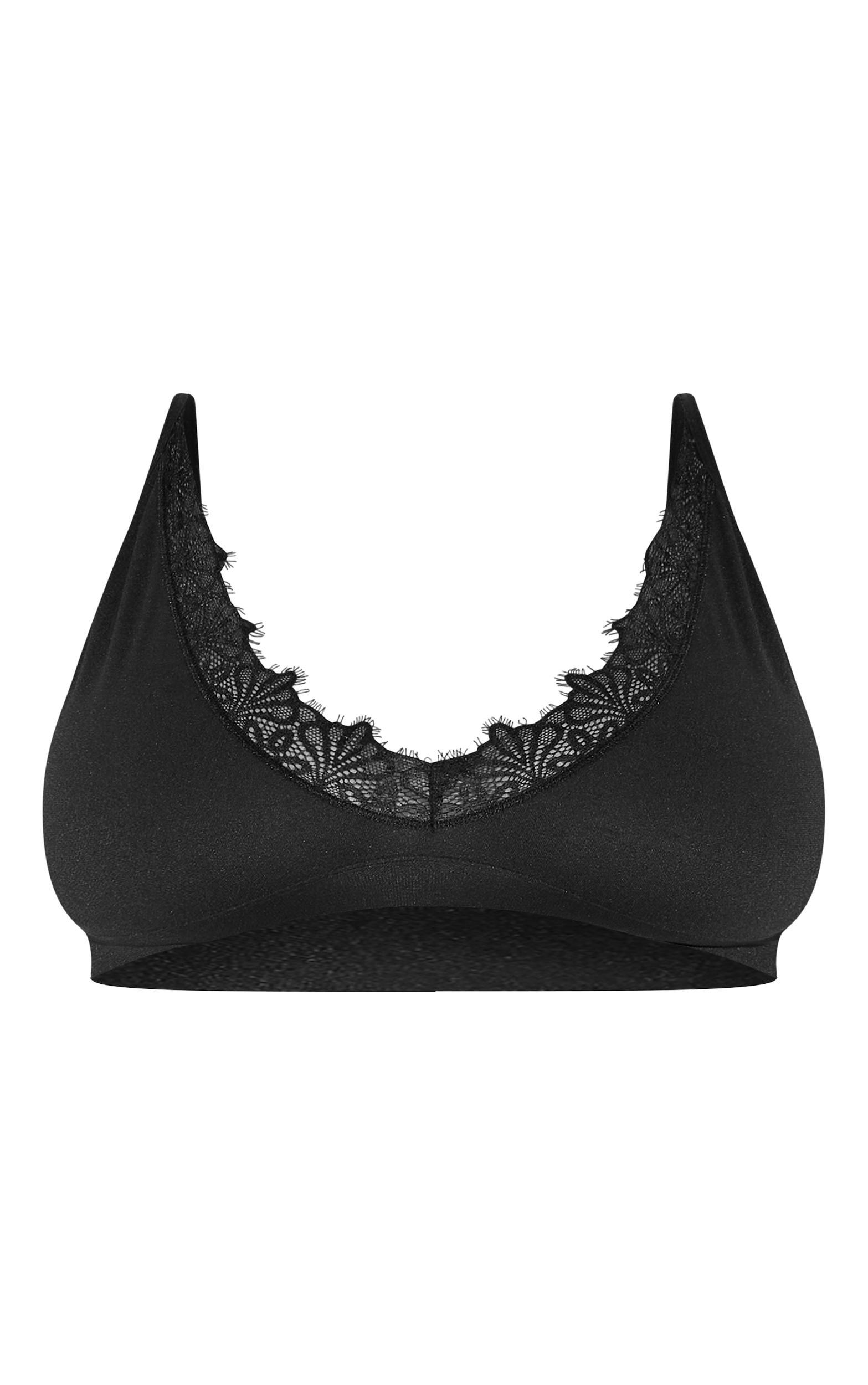 Black Lace Trim Detail Bralette Product Image