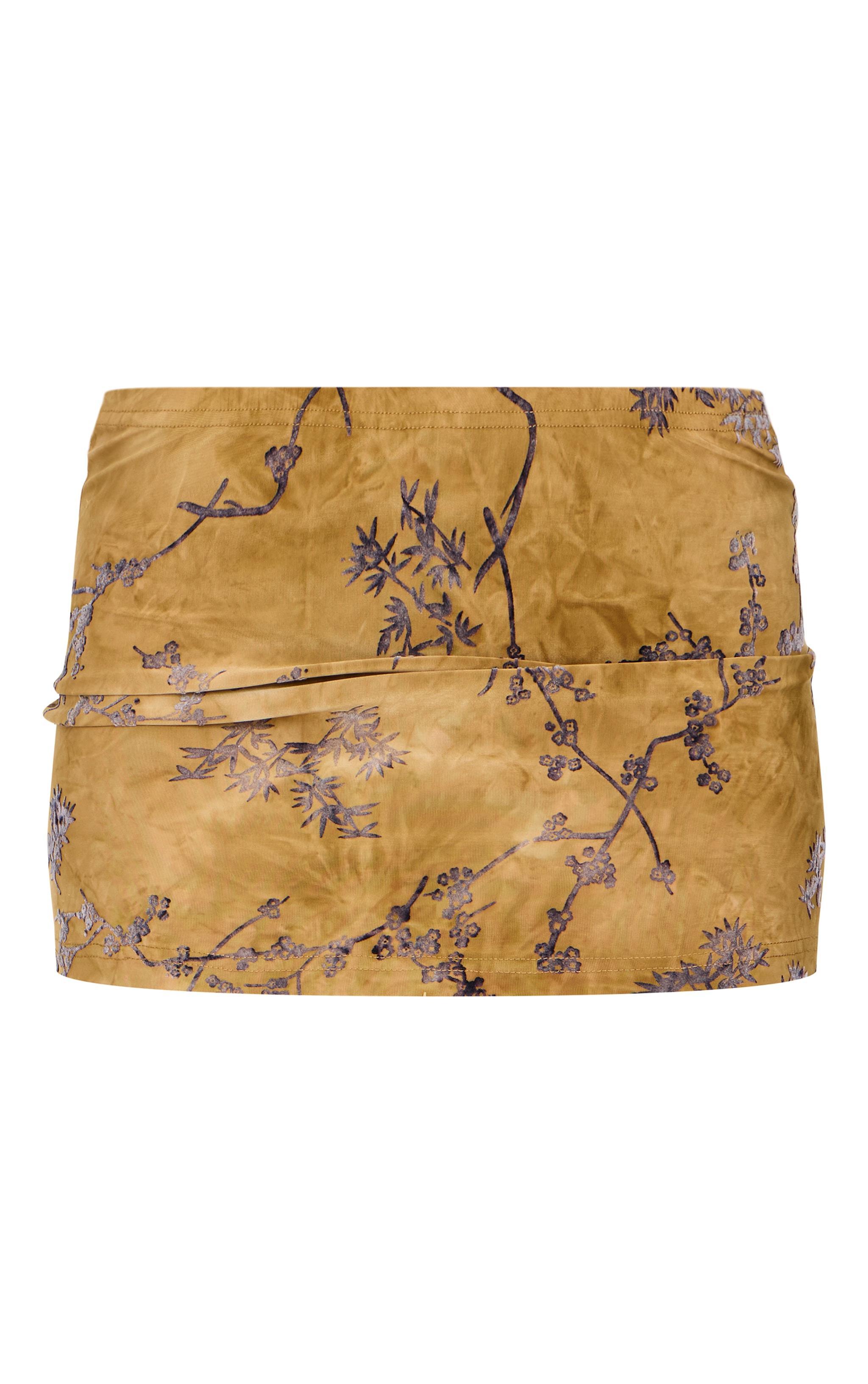 Olive Floral Devore Low Rise Mini Skirt Product Image