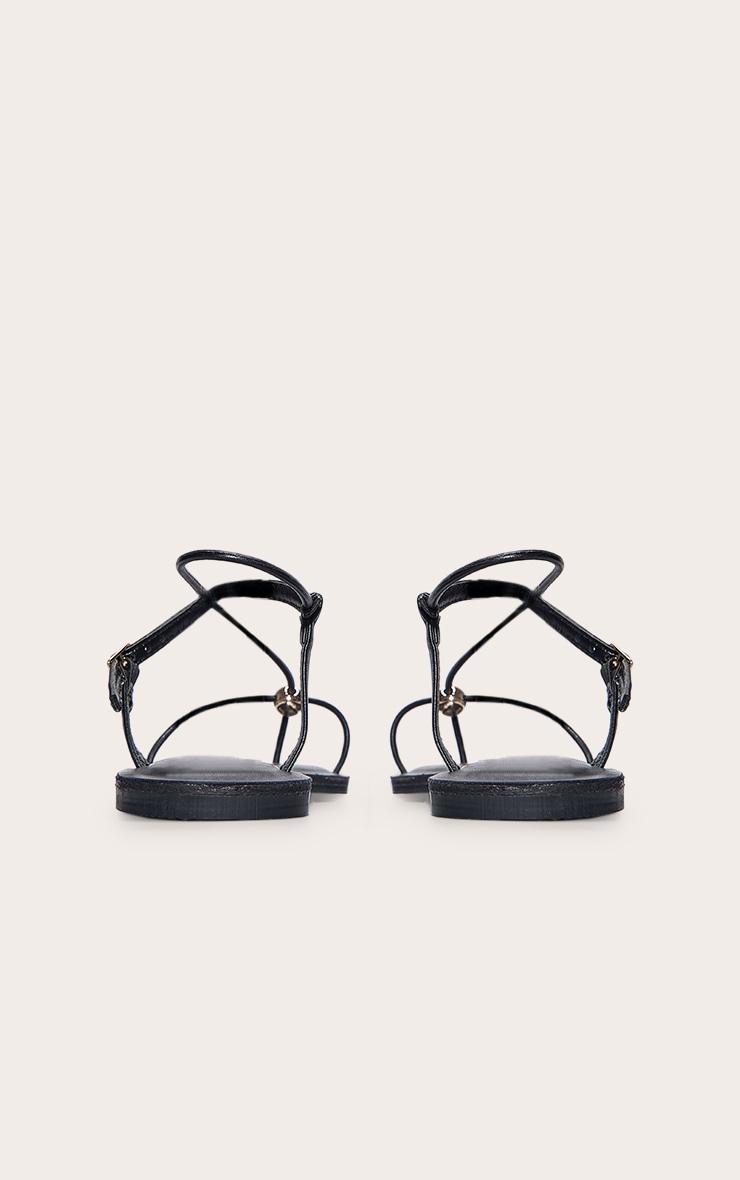 Black Pu Square Toe Thong Gold Trim Flat Sandals Product Image