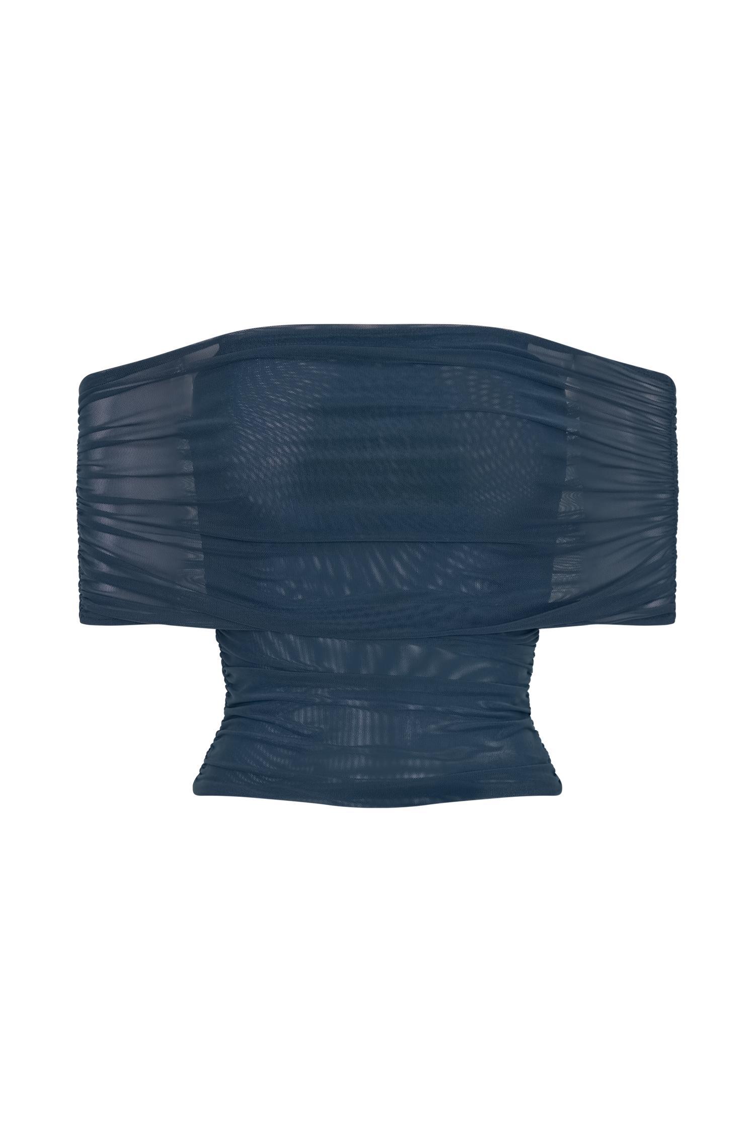 Arna Off Shoulder Mesh Crop Top - Midnight Blue Product Image