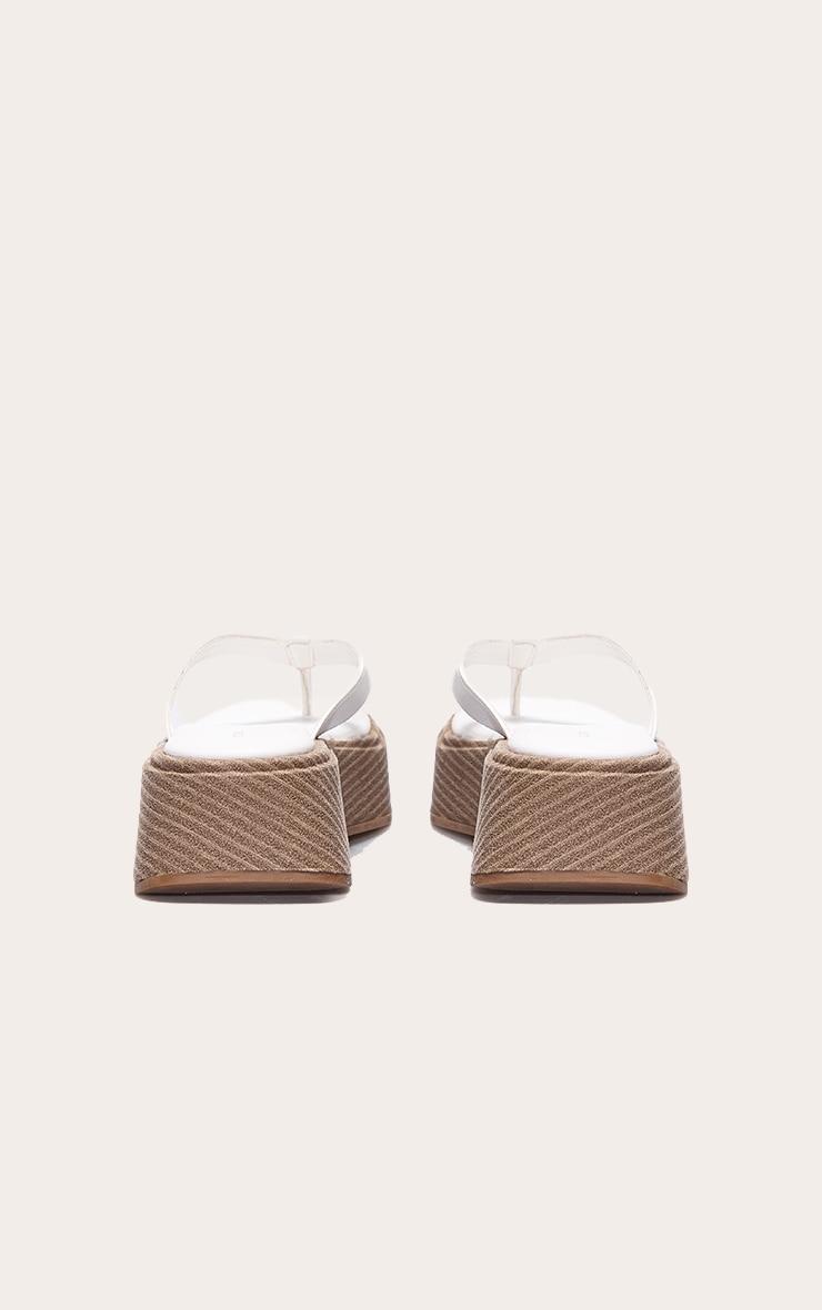White PU Toe Thong Round Toe Flatform Sandals Product Image