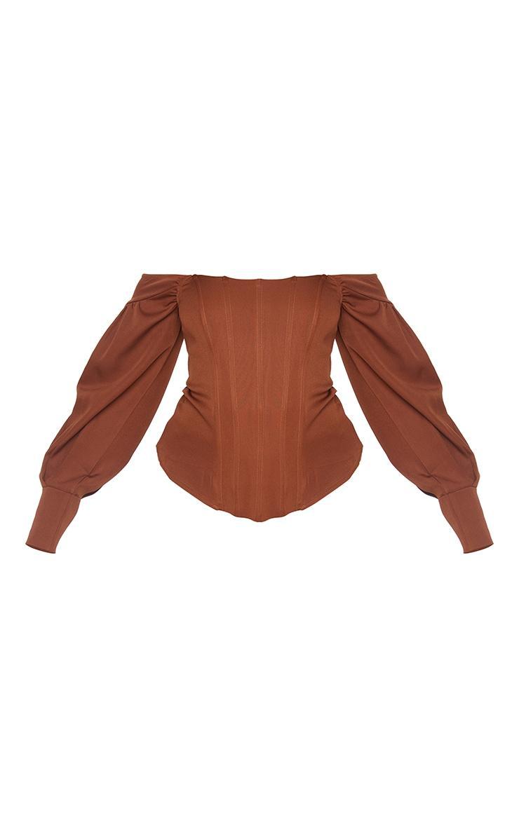 Plus Chocolate Bardot Balloon Sleeve Corset Top Product Image