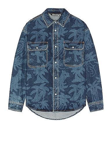 Palm Angels All Over Laser Denim Shirt Size L, S. Product Image