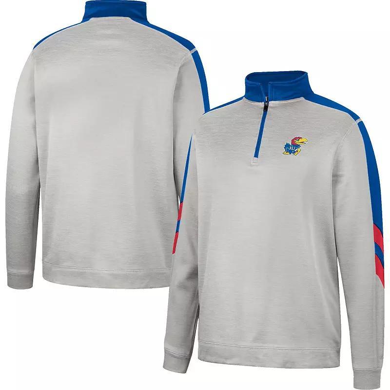 Men's Colosseum Gray/Royal Kansas Jayhawks Bushwood Fleece Quarter-Zip Jacket,  Product Image
