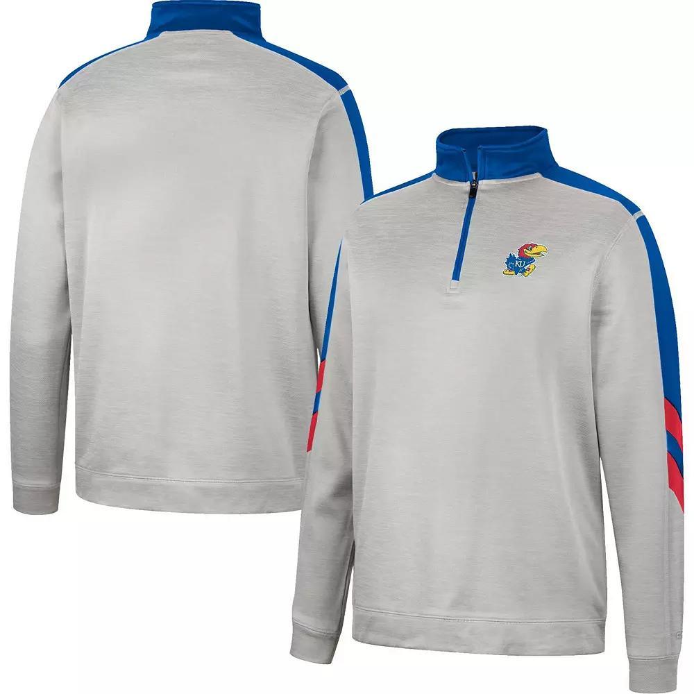 Men's Colosseum Gray/Royal Kansas Jayhawks Bushwood Fleece Quarter-Zip Jacket,  Product Image
