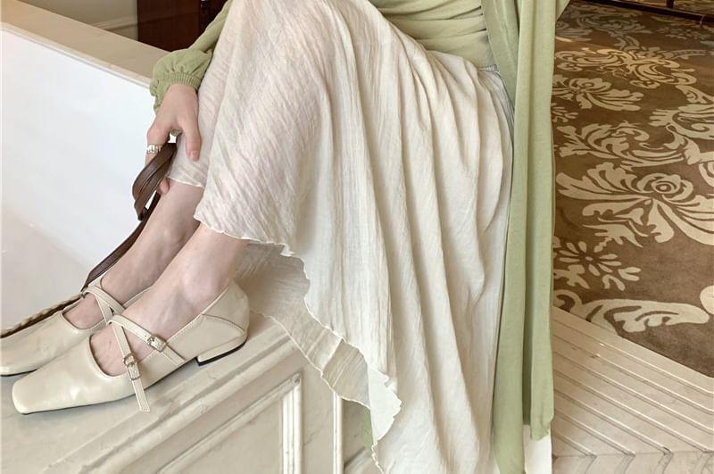 Plain Ruched Camisole Top / Midi Open Front Cardigan / High Rise Plain Maxi A-Line Skirt Product Image