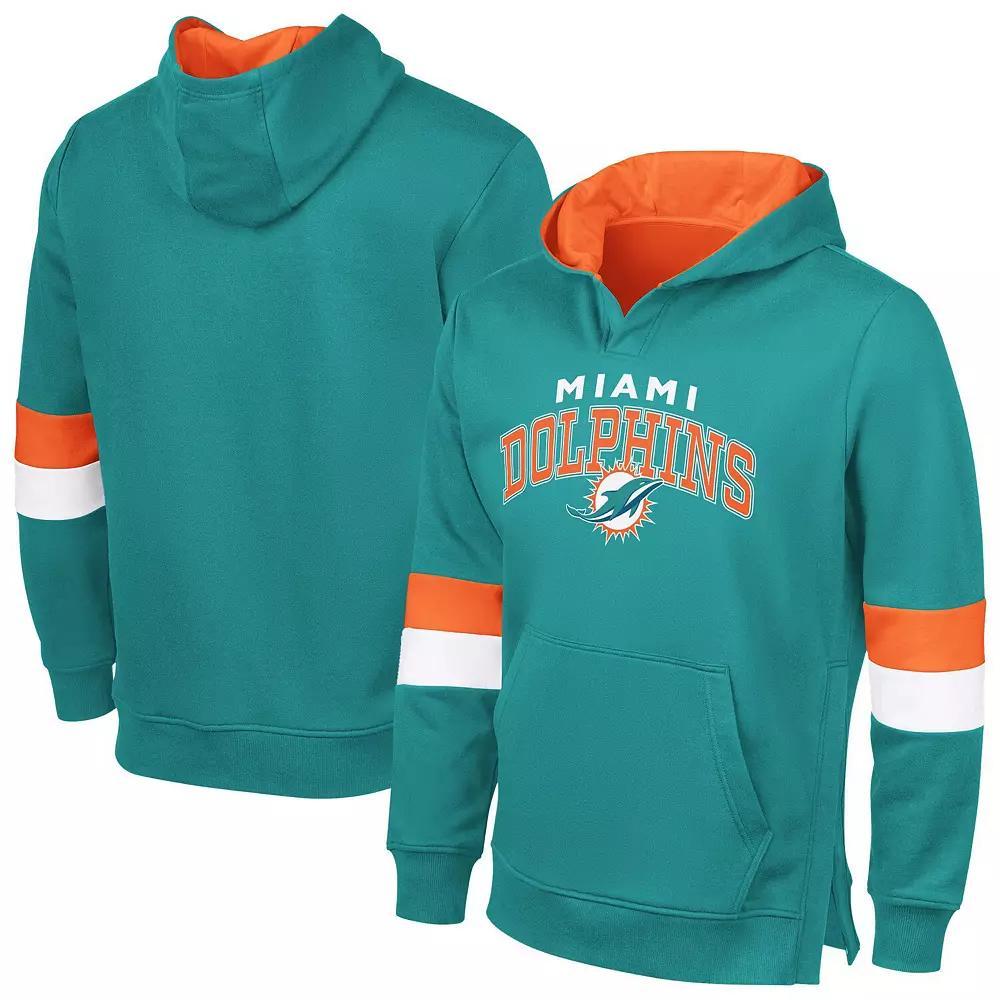 Men's G-III Sports by Carl Banks Aqua/Orange Miami Dolphins Adaptive Faceoff Pullover Hoodie, Size: Medium, Turquoise A Product Image