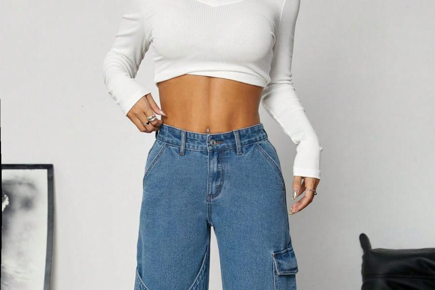 High Waist Bow Wide Leg Jeans Product Image