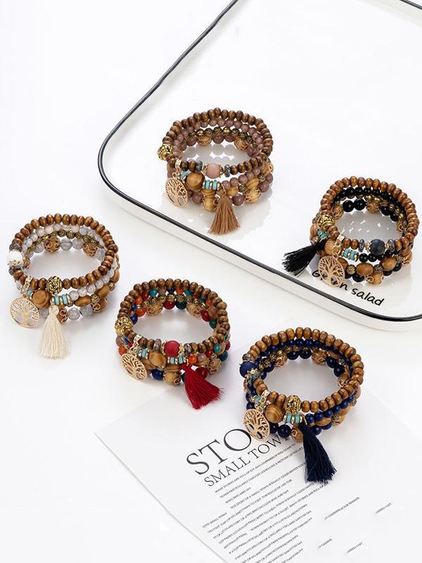 Bohemia Multi-Layer Wood Beads Handmade Tassels Bracelet Product Image
