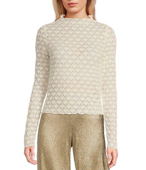 Evolutionary Heart-Printed Knit Mock Neck Long Sleeve Top Product Image