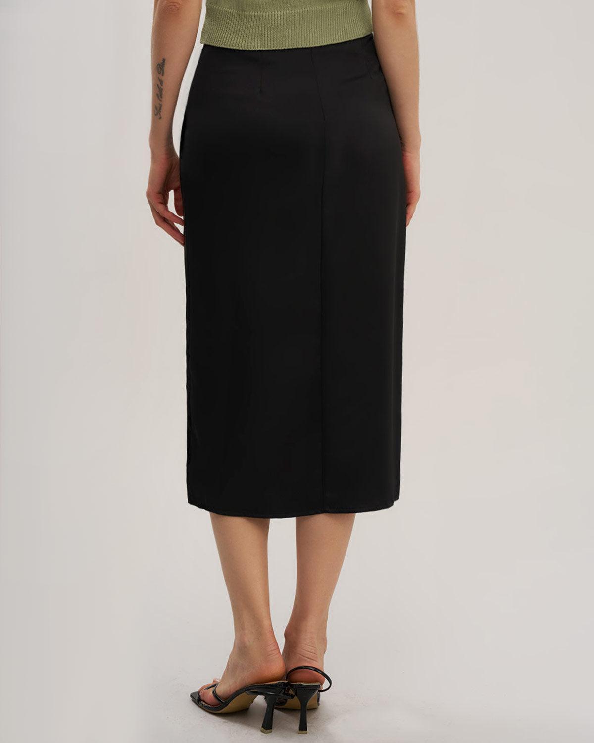 Black Ruched Wrap Midi Skirt Product Image