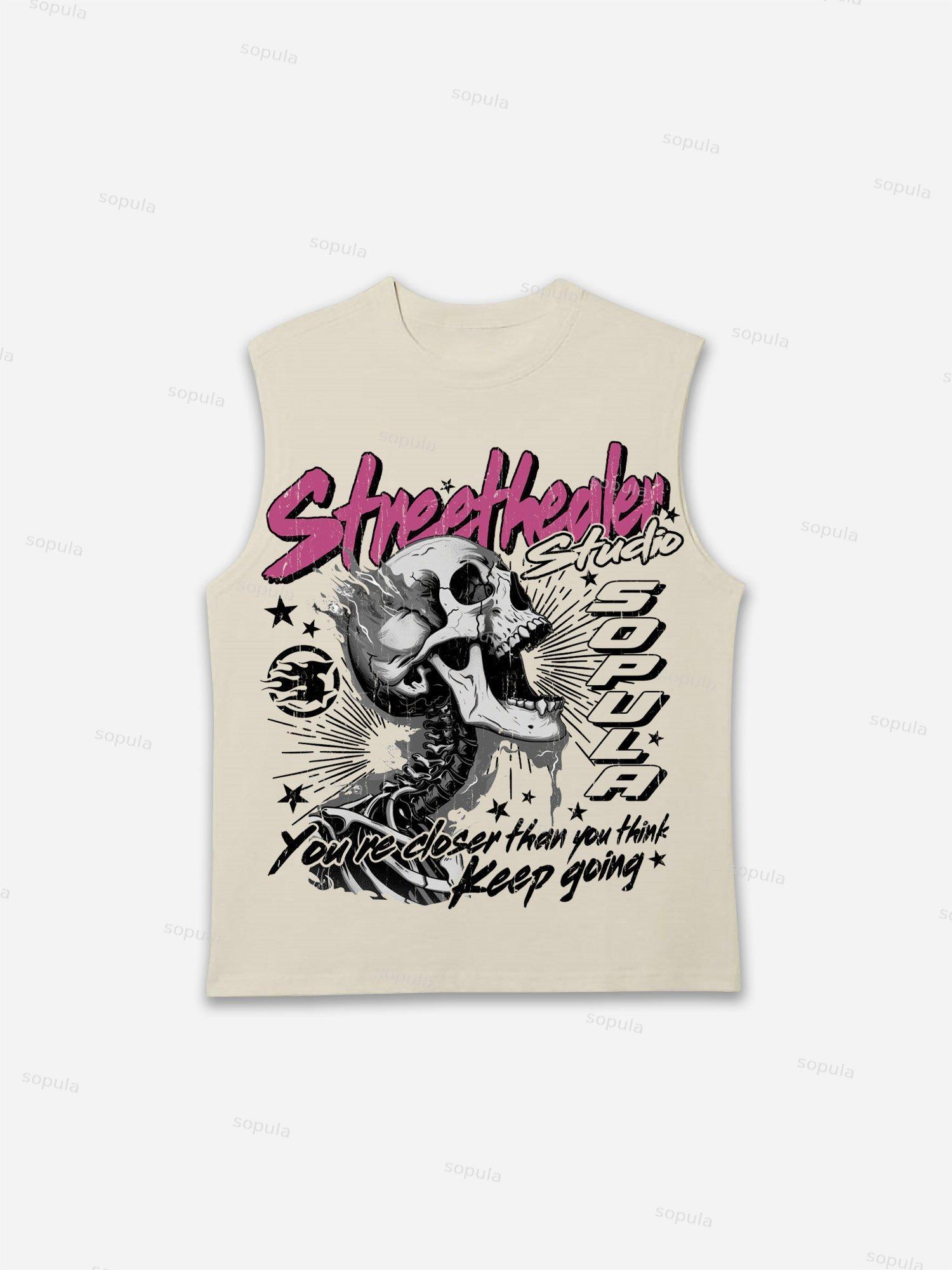 Street Healer Flaming Skulls Old Vintage Graphic Tank Top Product Image
