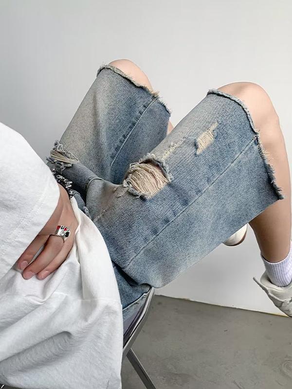 Men's Vintage Washed Ripped Denim Shorts Product Image