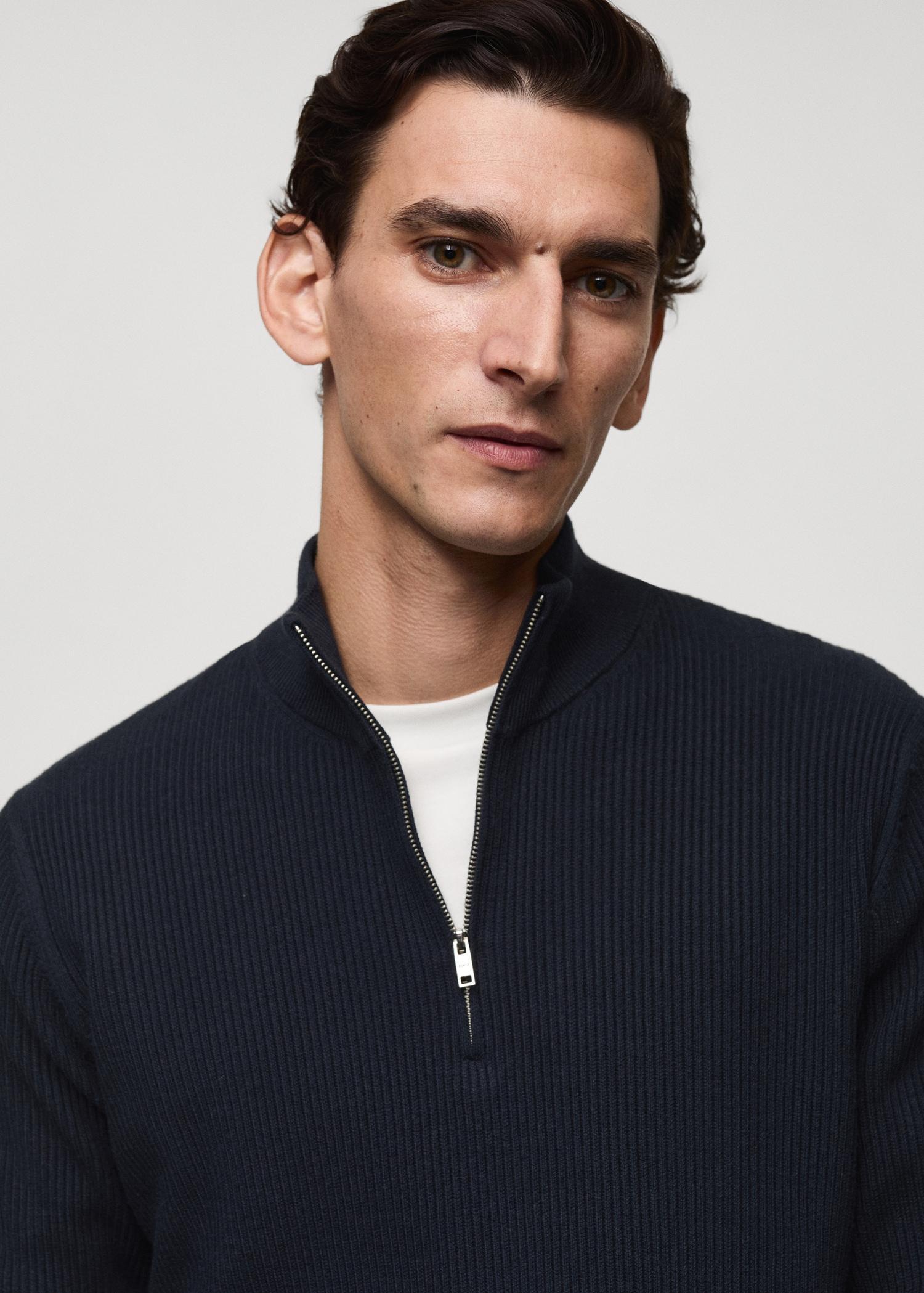 Ribbed sweater with zip neck - Men | MANGO USA Product Image