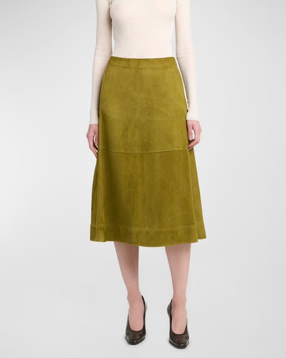 Paneled Suede Knee-Length Skirt Product Image